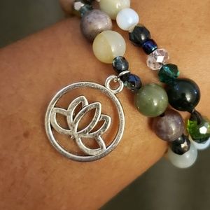 Agate/Amazonite Lotus Stretch Bracelet